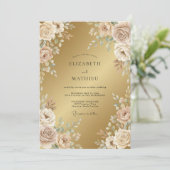 Invitation Mariage Floral Éthéré Or (Debout devant)