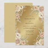Invitation Mariage Floral Éthéré Or (Devant / Derrière)