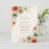 Invitation Mariage Floral Éthéré Orange (Debout devant)