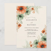 Invitation Mariage Floral Éthéré Orange (Devant / Derrière)