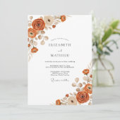 Invitation Mariage Floral Éthéré Orange Brûlé (Debout devant)