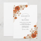 Invitation Mariage Floral Éthéré Orange Brûlé (Devant / Derrière)