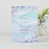 Invitation Mariage Floral Éthéré Pervenche (Debout devant)