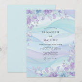 Invitation Mariage Floral Éthéré Pervenche (Devant / Derrière)