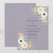 Invitation Mariage Floral Éthéré Pervenche (Devant / Derrière)