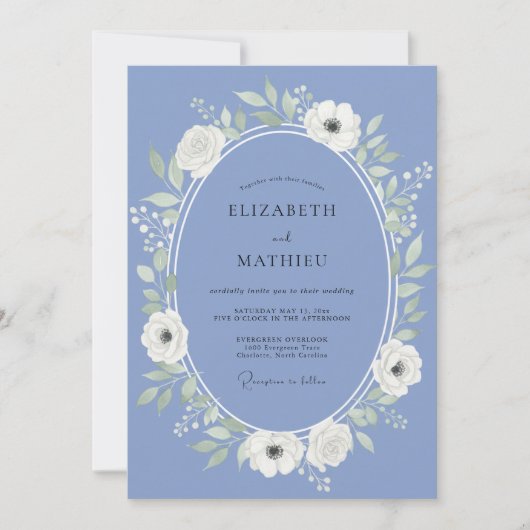 Invitation Mariage Floral Éthéré Pervenche (Devant)