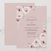 Invitation Mariage Floral Éthéré Rose (Devant / Derrière)