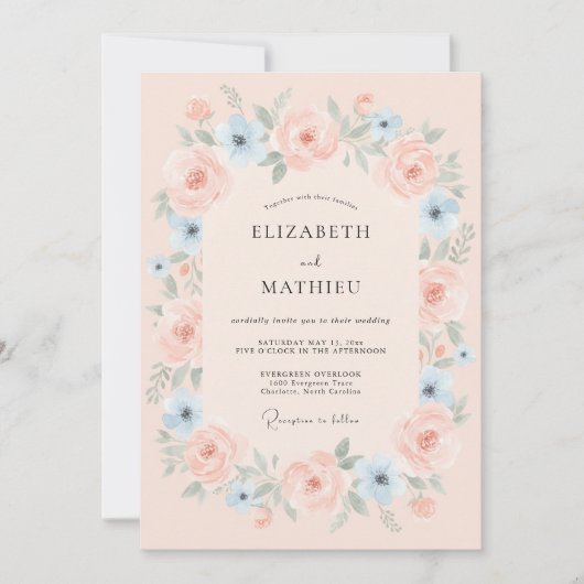 Invitation Mariage Floral Éthéré Rose (Devant)