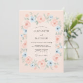 Invitation Mariage Floral Éthéré Rose (Debout devant)