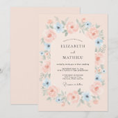 Invitation Mariage Floral Éthéré Rose (Devant / Derrière)