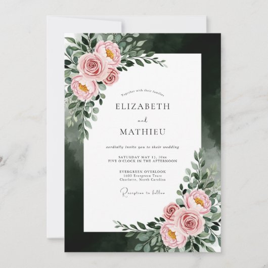 Invitation Mariage Floral Éthéré Rose (Devant)