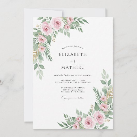 Invitation Mariage Floral Éthéré Rose Pâle (Devant)