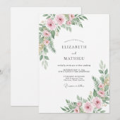 Invitation Mariage Floral Éthéré Rose Pâle (Devant / Derrière)
