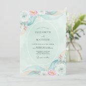 Invitation Mariage Floral Éthéré Sarcelle (Debout devant)