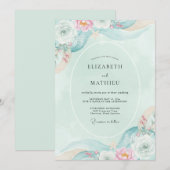 Invitation Mariage Floral Éthéré Sarcelle (Devant / Derrière)