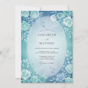 Invitation Mariage Floral Éthéré Turquoise