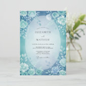 Invitation Mariage Floral Éthéré Turquoise (Debout devant)