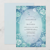 Invitation Mariage Floral Éthéré Turquoise (Devant / Derrière)