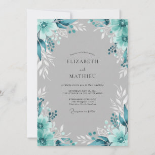 Invitation Mariage Floral Éthéré Turquoise
