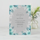 Invitation Mariage Floral Éthéré Turquoise (Debout devant)