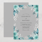 Invitation Mariage Floral Éthéré Turquoise (Devant / Derrière)