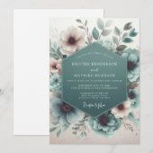Invitation Mariage Floral Éthéré Turquoise (Devant / Derrière)