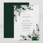 Invitation Mariage Floral Éthéré Vert Forêt (Devant / Derrière)