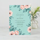 Invitation Mariage Floral Ethéré Vert Menthe (Debout devant)