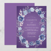 Invitation Mariage Floral Éthéré Violet Pervenche (Devant / Derrière)