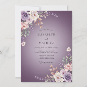 Invitation Mariage Floral Éthéré Violet Poussiéreux
