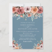 Invitation Mariage floral Ethereal Dusty Blue et Blush Peach (Devant)