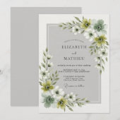 Invitation Mariage Floral Ethéréal Vert Olive (Devant / Derrière)