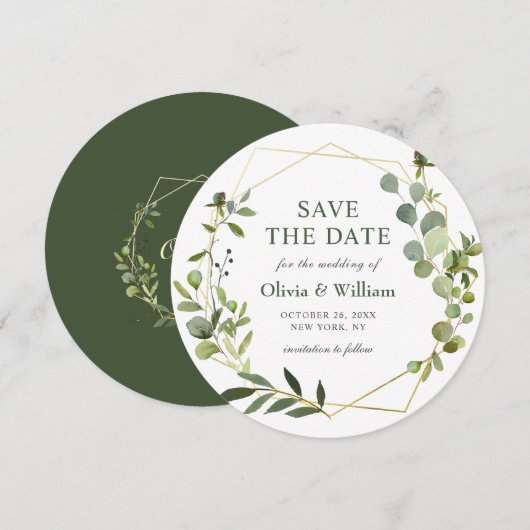 Invitation Mariage Floral Eucalyptus Moderne ENREGISTRER LA D (Devant / Derrière)