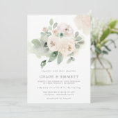 Invitation Mariage floral Eucalyptus Rose blanche (Debout devant)