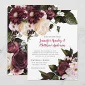 Invitation Mariage floral Euphoria Blush Rose et Bourgogne (Devant / Derrière)