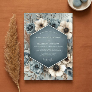Invitation Mariage Floral Fantaisie Bleu Ardoise