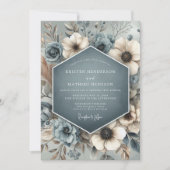 Invitation Mariage Floral Fantaisie Bleu Ardoise (Devant)