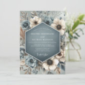 Invitation Mariage Floral Fantaisie Bleu Ardoise (Debout devant)