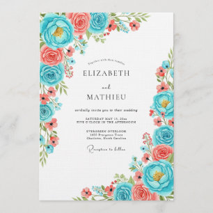 Invitation Mariage Floral Fantaisie Corail Sarcelle