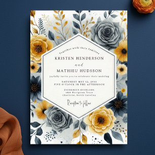Invitation Mariage Floral Fantaisie Gris Ocre