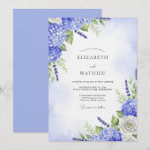 Invitation Mariage Floral Fantaisie Hydrangea Bleu (Devant / Derrière)