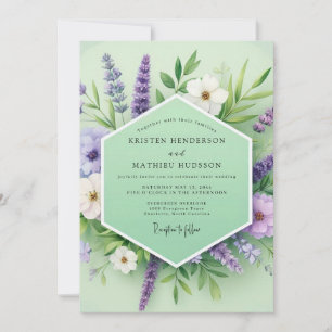 Invitation Mariage Floral Fantaisie Lavande Verte
