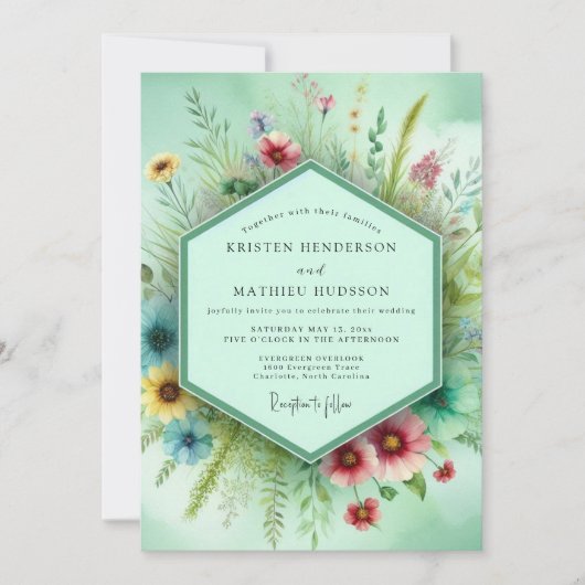 Invitation Mariage Floral Fantaisie Menthe (Devant)
