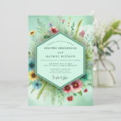 Invitation Mariage Floral Fantaisie Menthe (Debout devant)