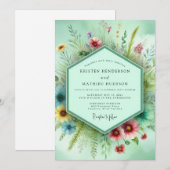Invitation Mariage Floral Fantaisie Menthe (Devant / Derrière)