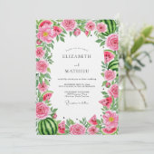 Invitation Mariage Floral Fantaisie Pastèque Rose (Debout devant)