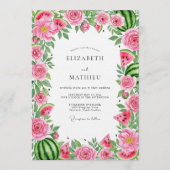 Invitation Mariage Floral Fantaisie Pastèque Rose (Devant)