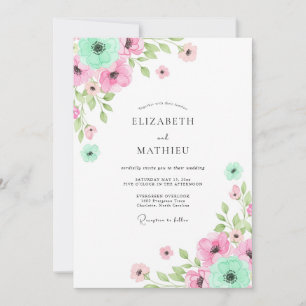 Invitation Mariage Floral Fantaisie Rose Menthe