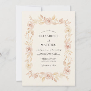 Invitation Mariage Floral Fantaisie Rose Pêche