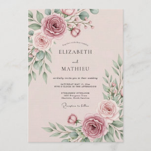 Invitation Mariage Floral Fantaisie Rose Poussiéreux